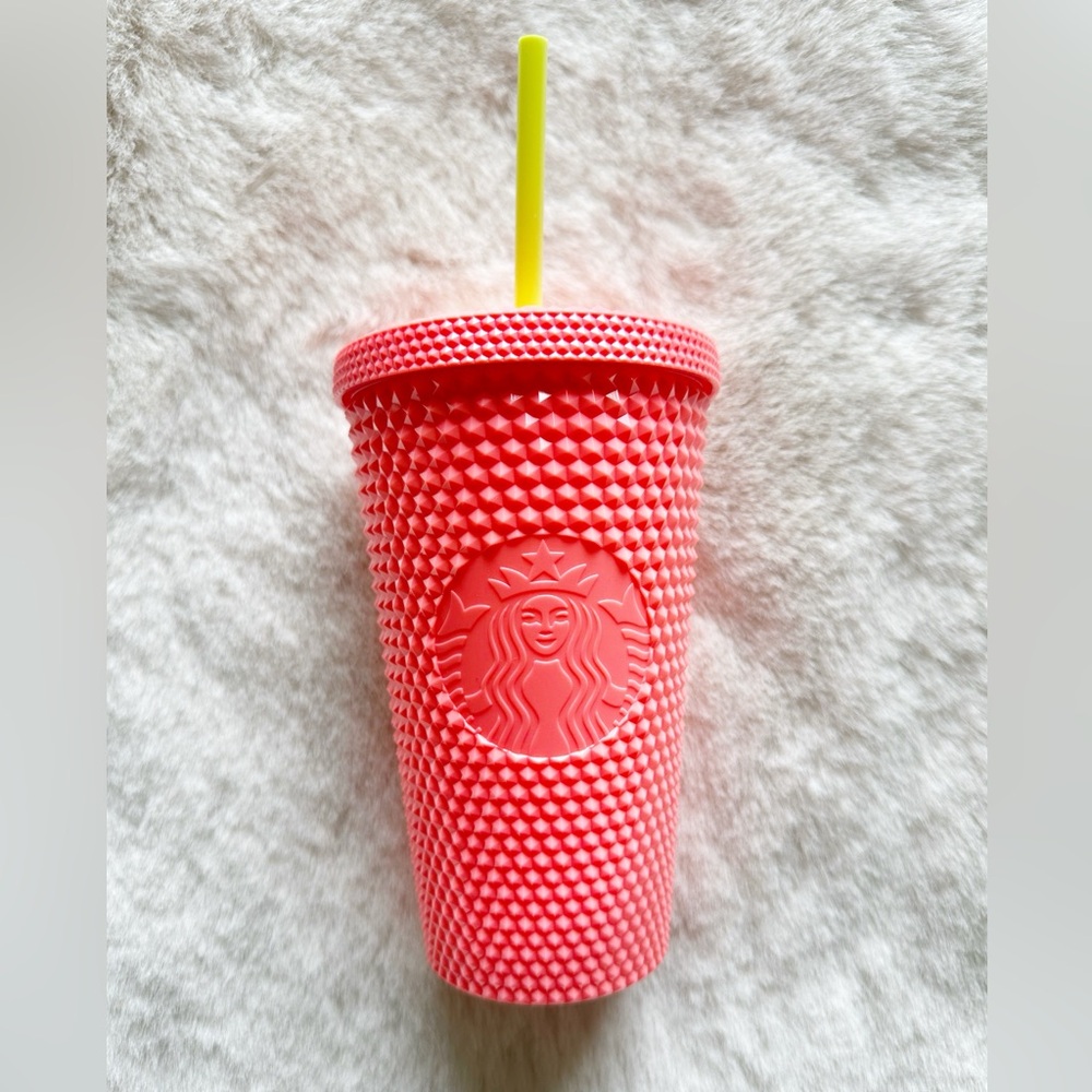 Starbucks Dragonfruit Pink Studded 16oz Cold Cup w Yellow Straw